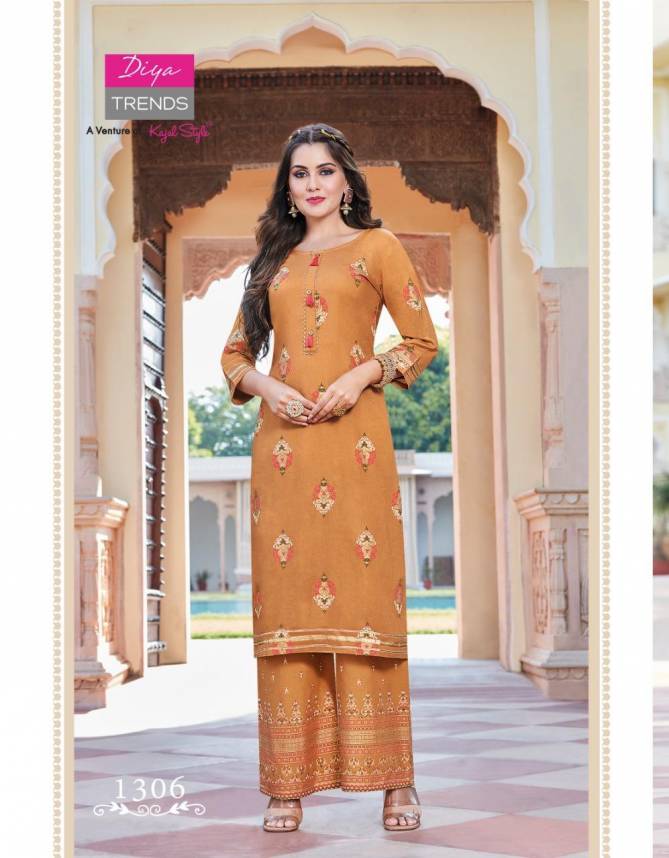 Bibas 13 Gold Printed Fancy Rayon Ethnic Wear Kurtis With Palazzo Collection